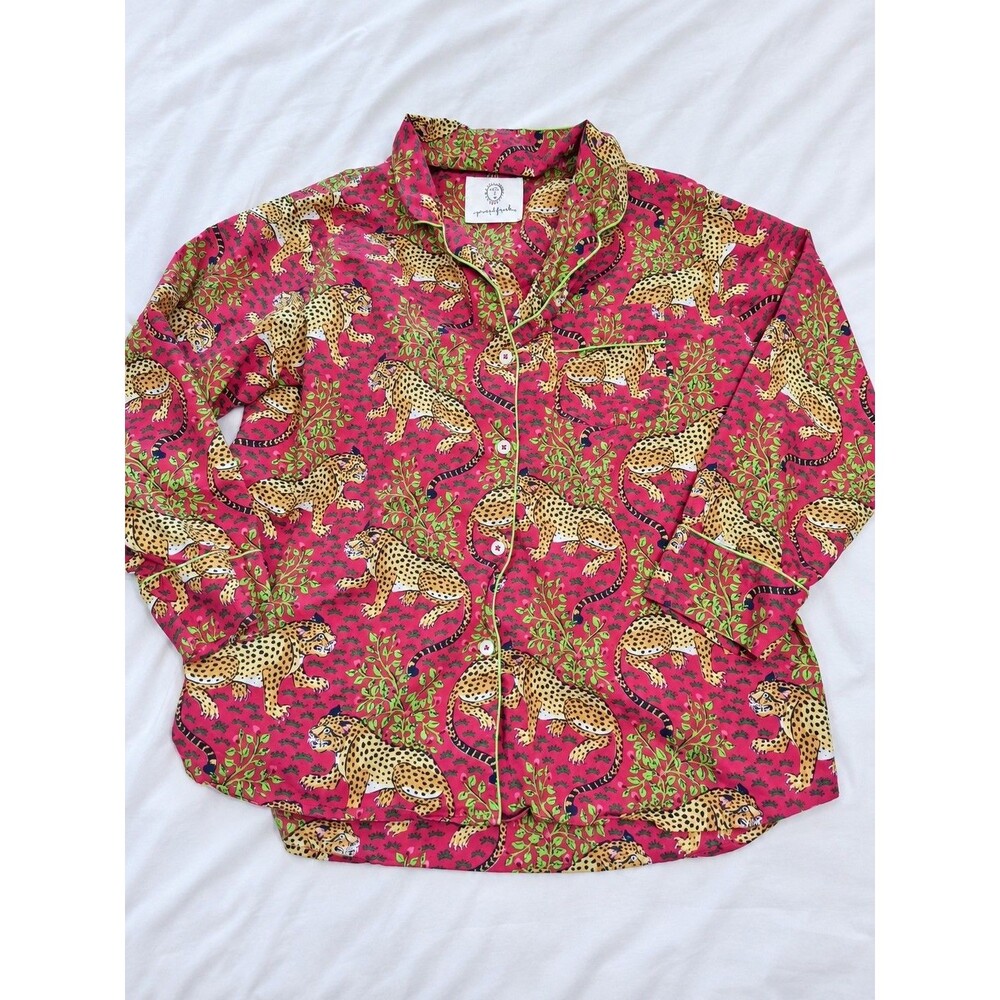 Printfresh Hot Pink Leopard Print Pajama Top Long Sleeve Button Front